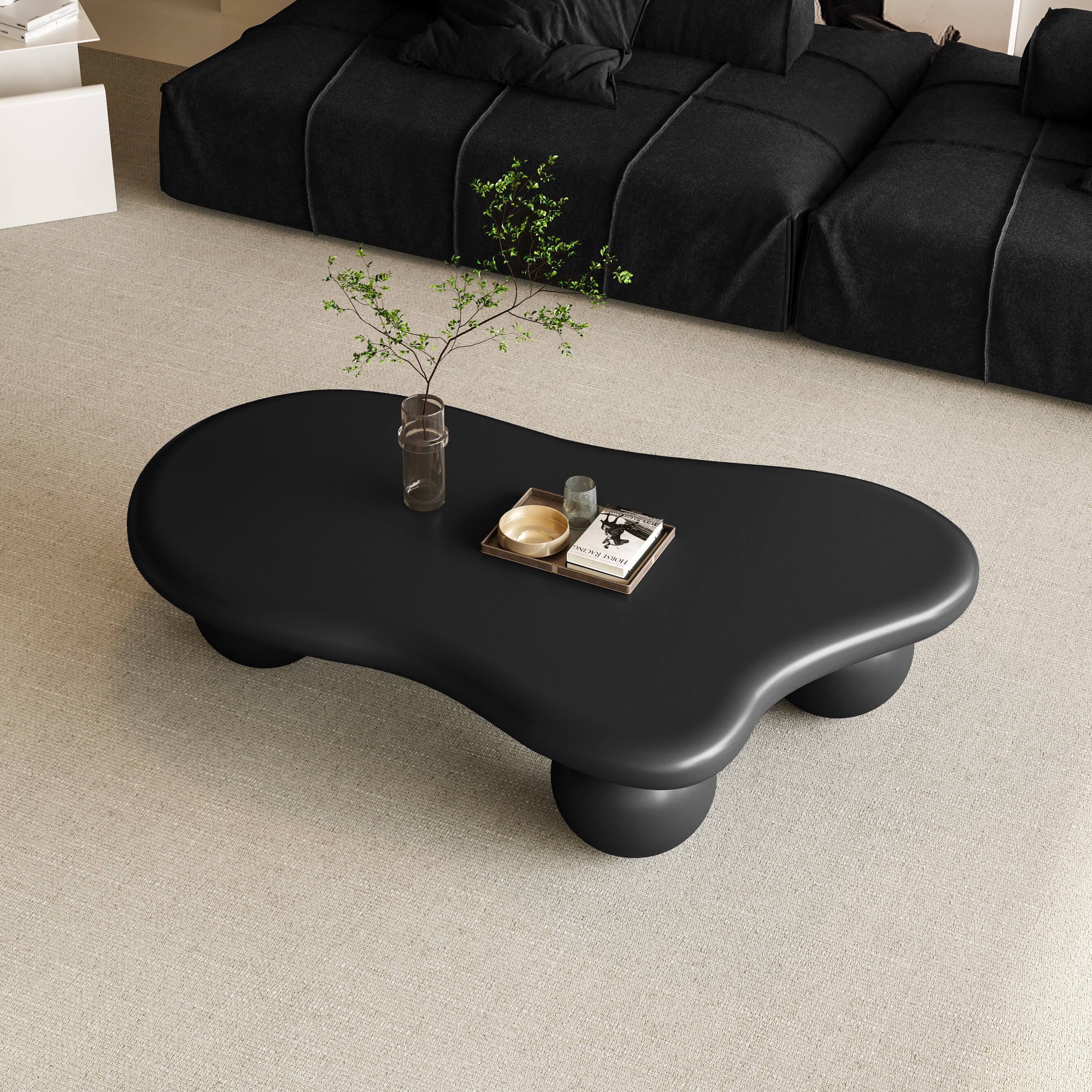Alt View 1. Loheer - Loheer Black Cloud Coffee Table 47 Inch Irregular Center Table with Ball Legs - Black.