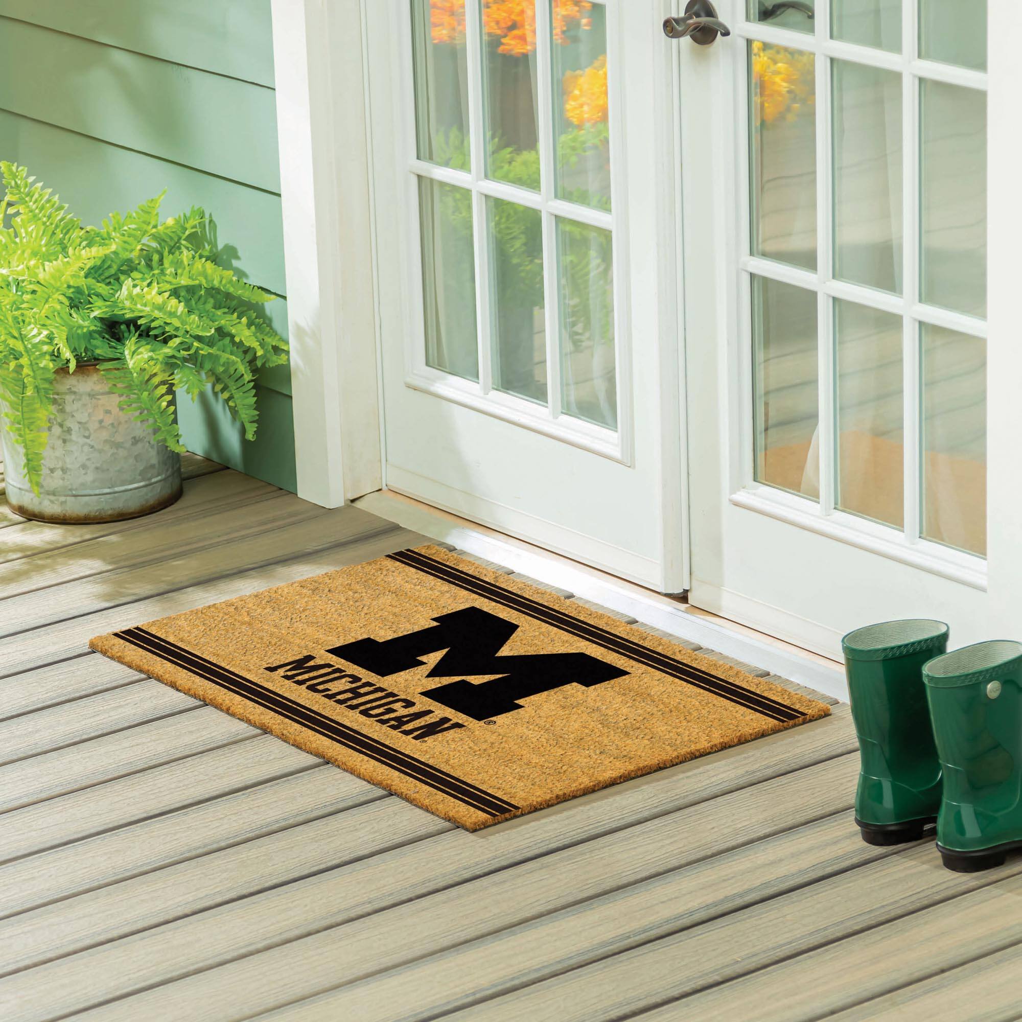 Alt View 1. Evergreen Enterprises - Michigan Wolverines 24" x 36" Outdoor Monochrome Team Logo Coir Mat - Brown.