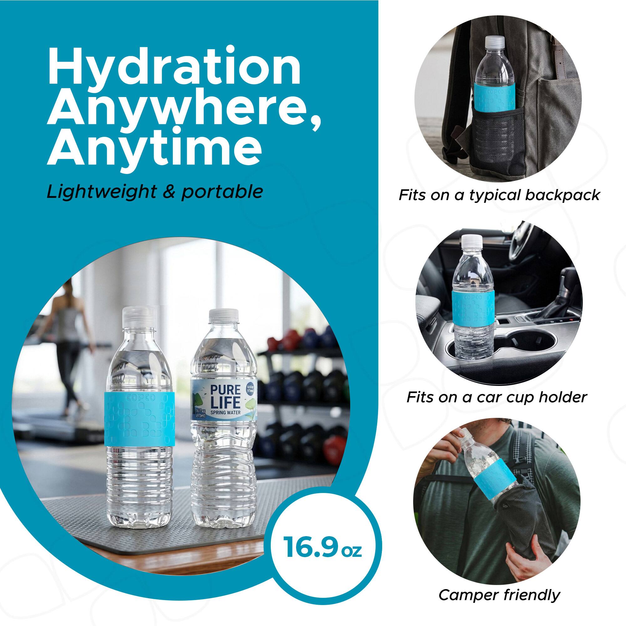 Hydration Anywhere, Anytime  
Lightweight & portable  
Fits on a typical backpack  
PURE LIFE SPRING WL1R  
Fits on a car cup holder  
16.9 OZ  
Camper friendly