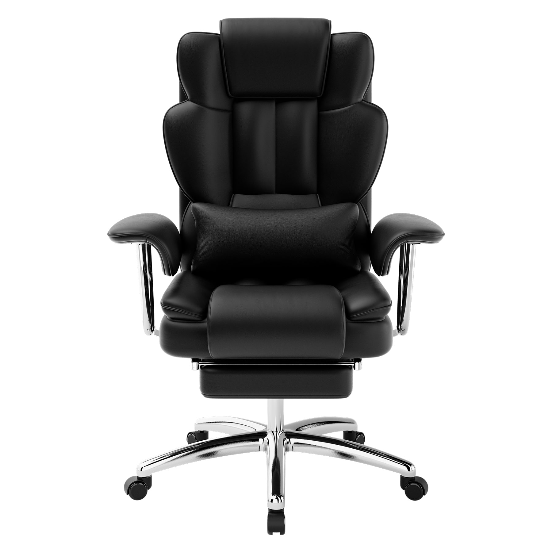 Spaco - Big and Tall Executive Office Chair with Footrest, Ergonomic High Back, Leather Reclining Chair for Home Office - Black