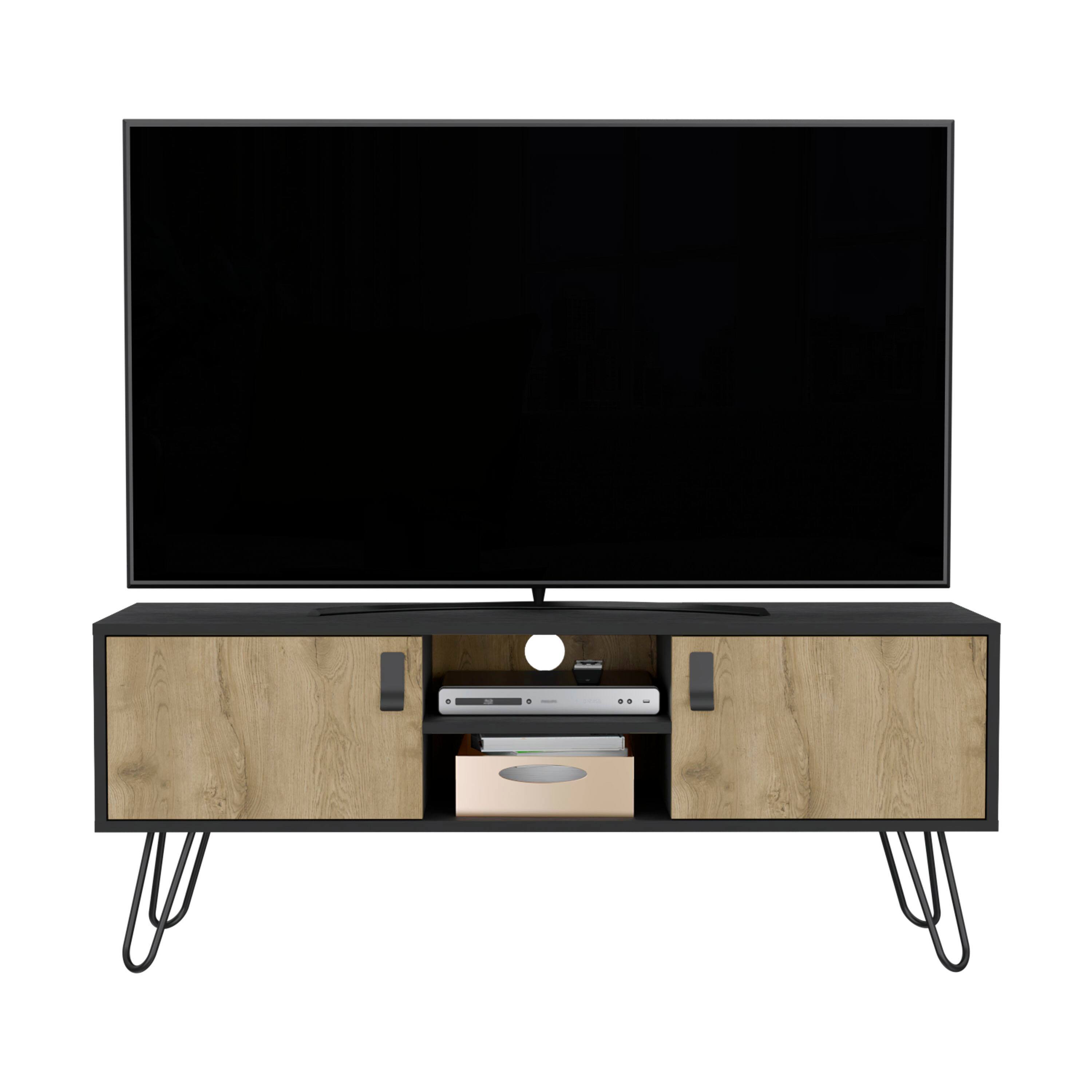 Front. Spaco - Spaco 50-Inch Media Center TV Stand with 2 Doors, Open Shelves, Cable Management, Retro Hairpin Legs, for Living Room - Black Multi.