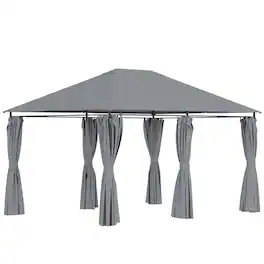 Outsunny - 10' x 13' Outdoor Patio Gazebo Canopy Shelter with 6 Removable Sidewalls, & Steel Frame for Garden, Lawn - Gray