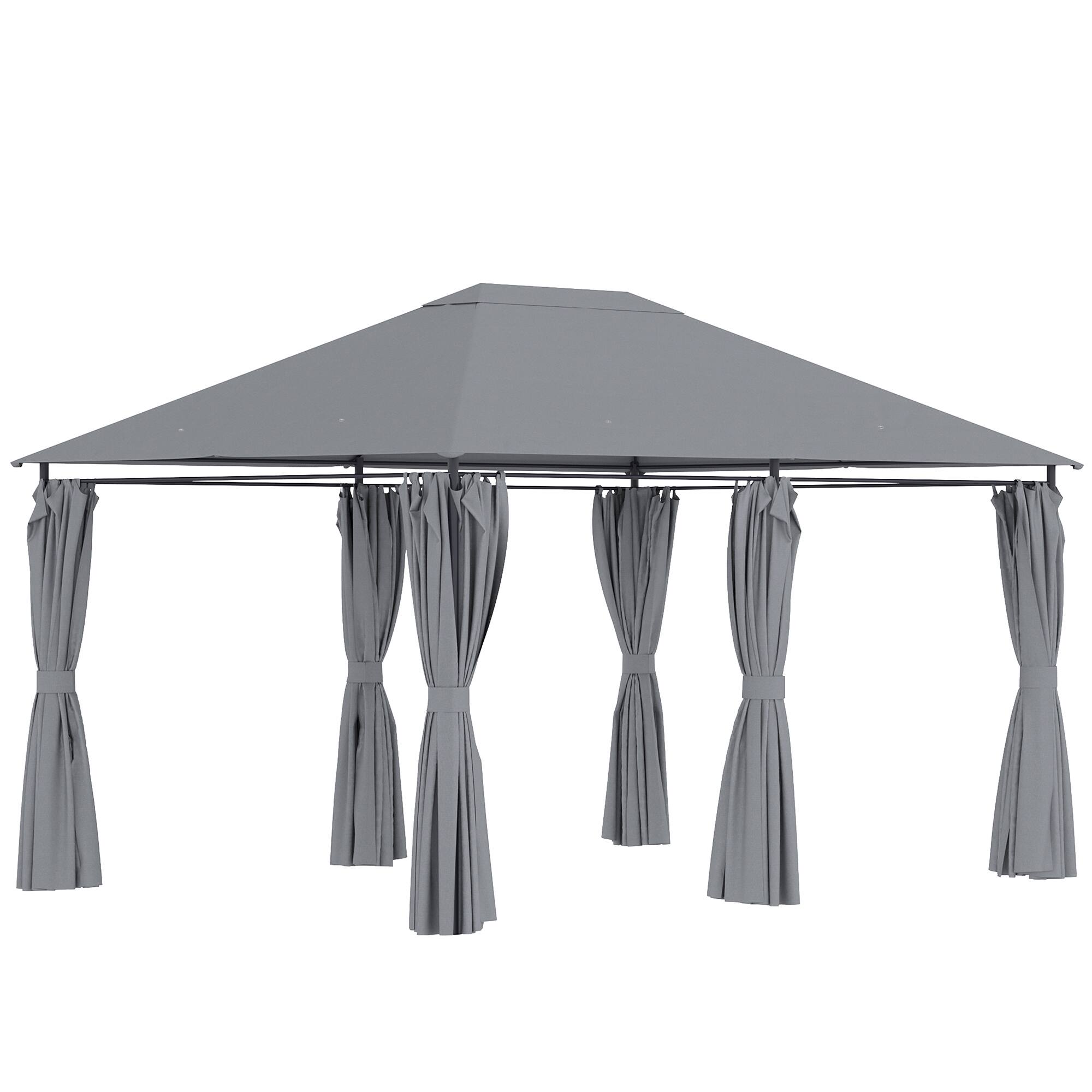 Outsunny - 10' x 13' Outdoor Patio Gazebo Canopy Shelter with 6 Removable Sidewalls, & Steel Frame for Garden, Lawn - Gray