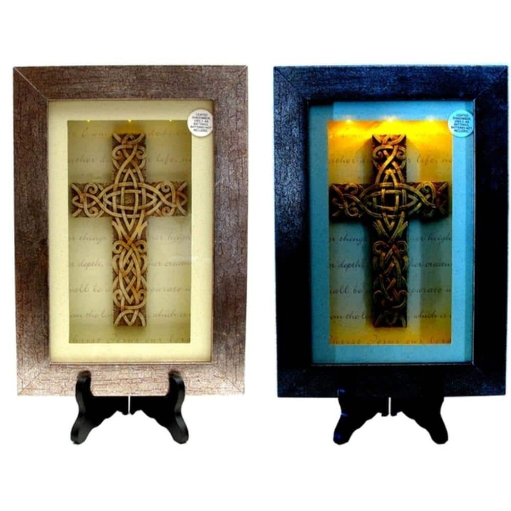 BreeBe - Spiritual Harvest Celtic Cross Lighted Shadow Box - Multicolor