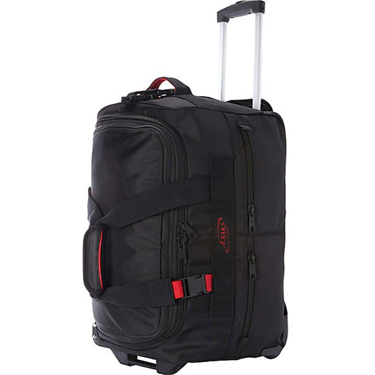A.Saks - 20" Lightweight Rolling Trolley Duffel with Wheels - Black/Red