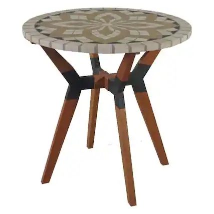 Front. Hivvago - Round 30-inch Bistro Style Outdoor Patio Table with Marble Tile Top - Brown.
