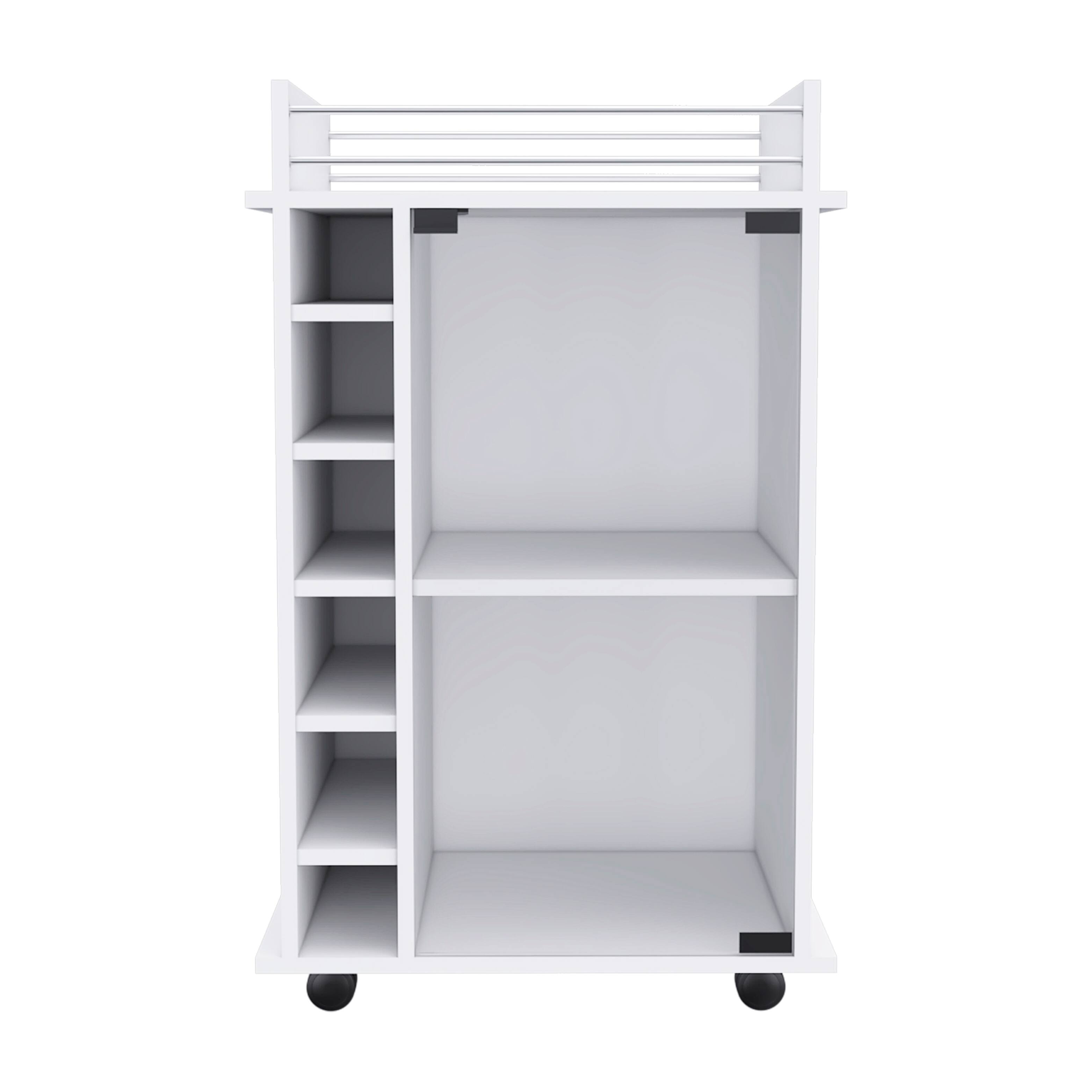 Alt View 1. TinyHomie - Dukat Bar Cart Two Shelves Six Built-in Wine Rack Four Casters -White.