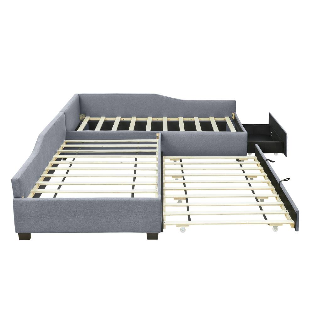 Alt View 7. Loheer - Loheer Double Twin Daybed with Trundle Upholstered Gray - Gray.