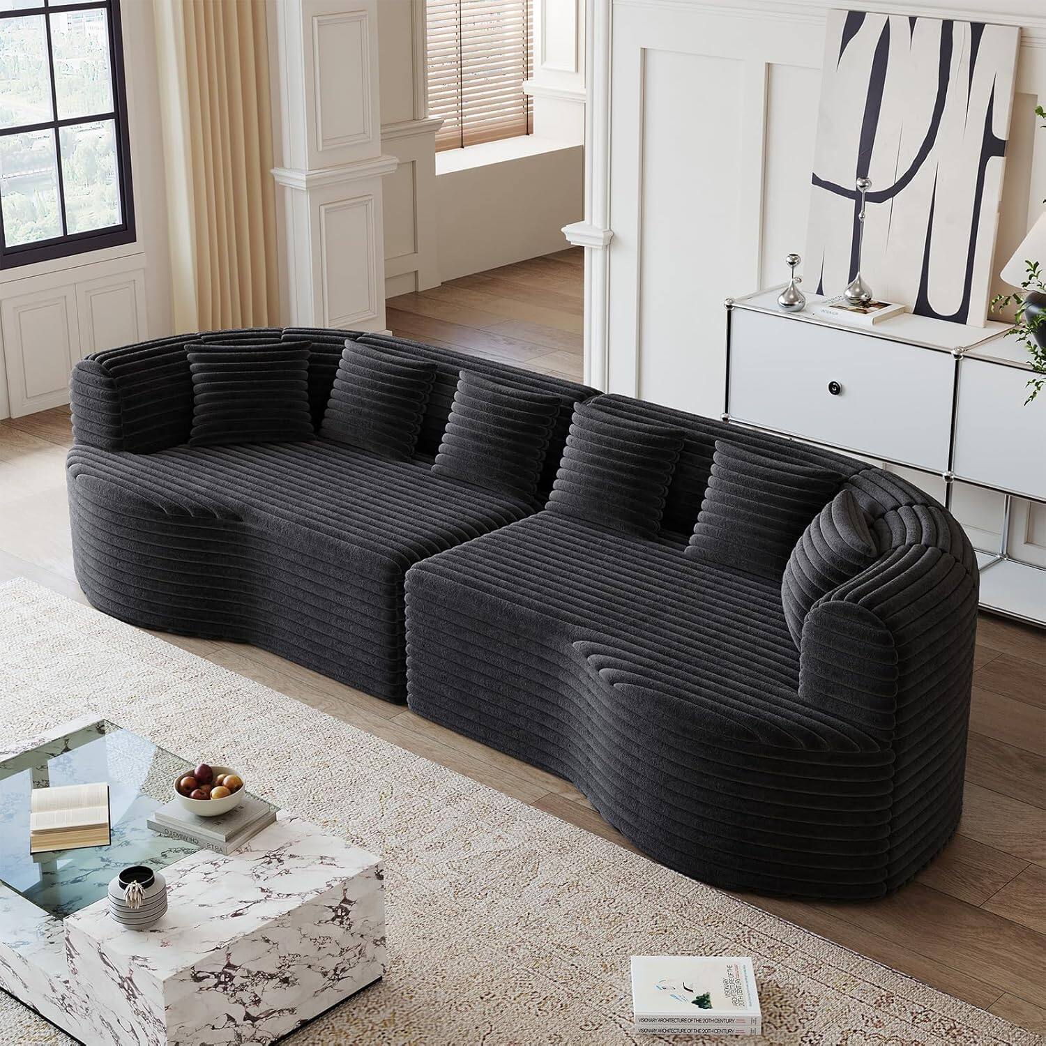 Alt View 2. Trinkets Crazed - 106.3" Curved Sectional Sofa Oversized Deep Seat Cloud Couch with 6 Pillows - black.