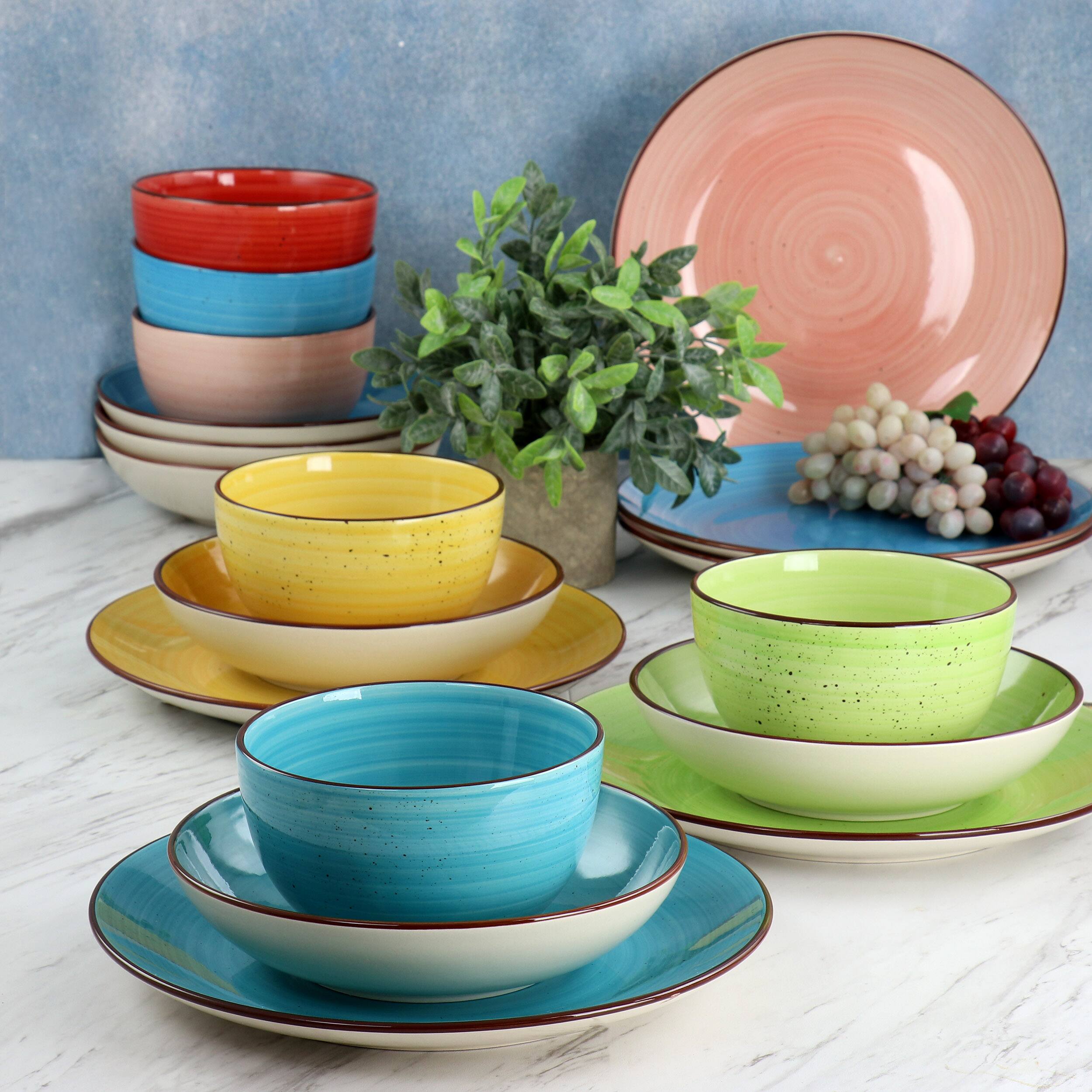 Alt View 7. Elama - Elama Sebastian 18 Piece Double Bowl Stoneware Dinnerware Set in Assorted Colors - Assorted.