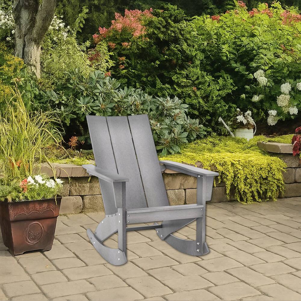 Front. Hivvago - Rocking Adirondack Chair with Ergonomic Curved Back for Patio or Balcony - Gray.