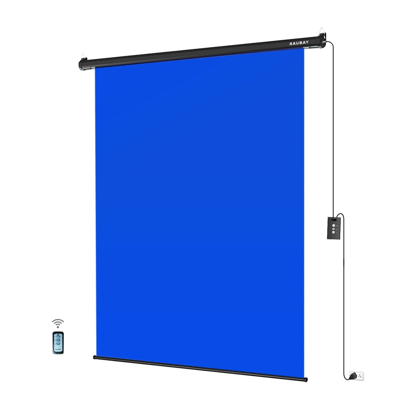 RAUBAY - 5′ x 7.2′ Motorized Pull Down Blue Screen Collapsible Wall-Mount Background