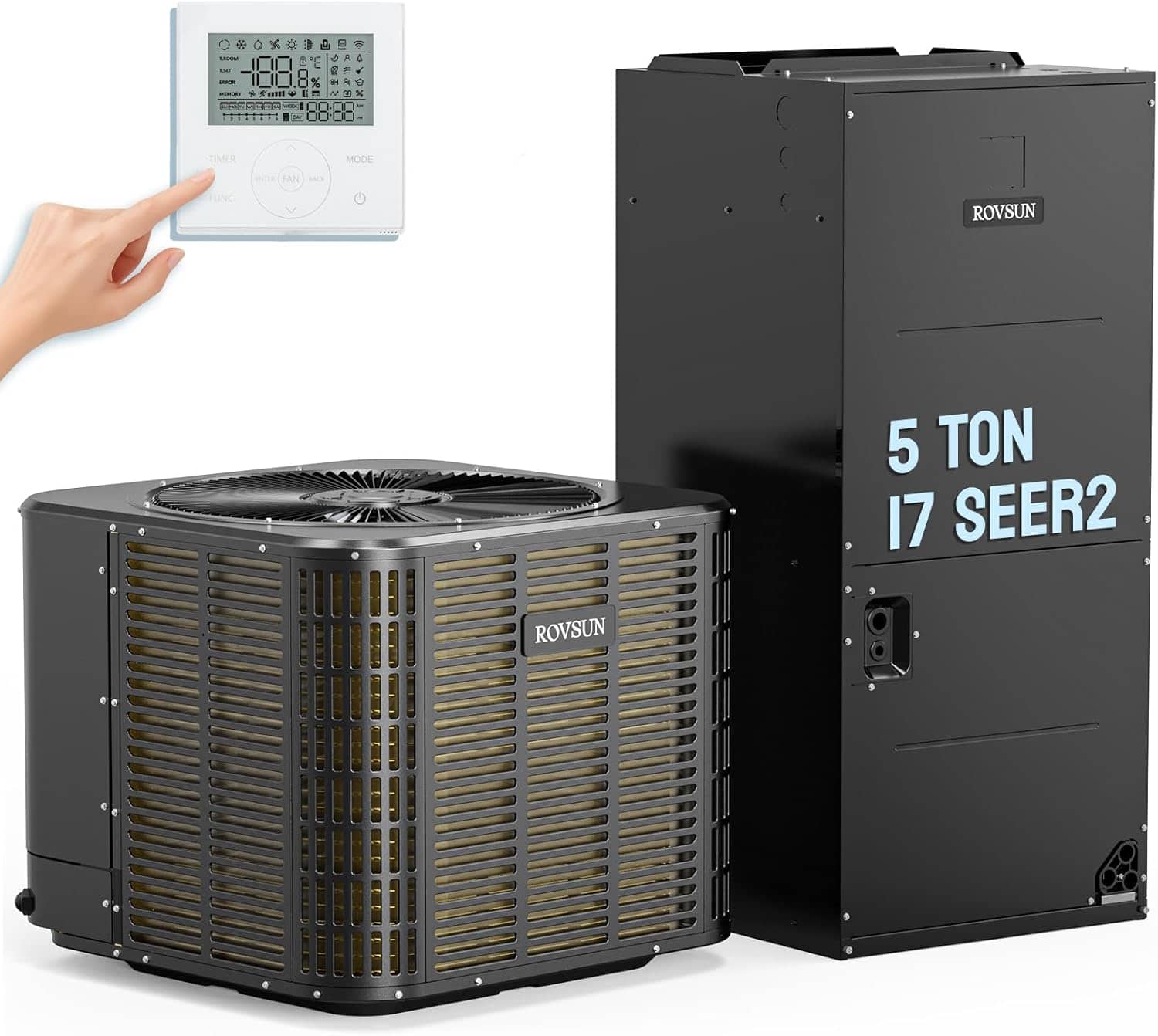 Winado - 5 Ton 53000 BTU Ducted Central Air Conditioner with Heat Pump & Inverter System, 17 SEER2 Split AC Unit with Air Handle - Gray