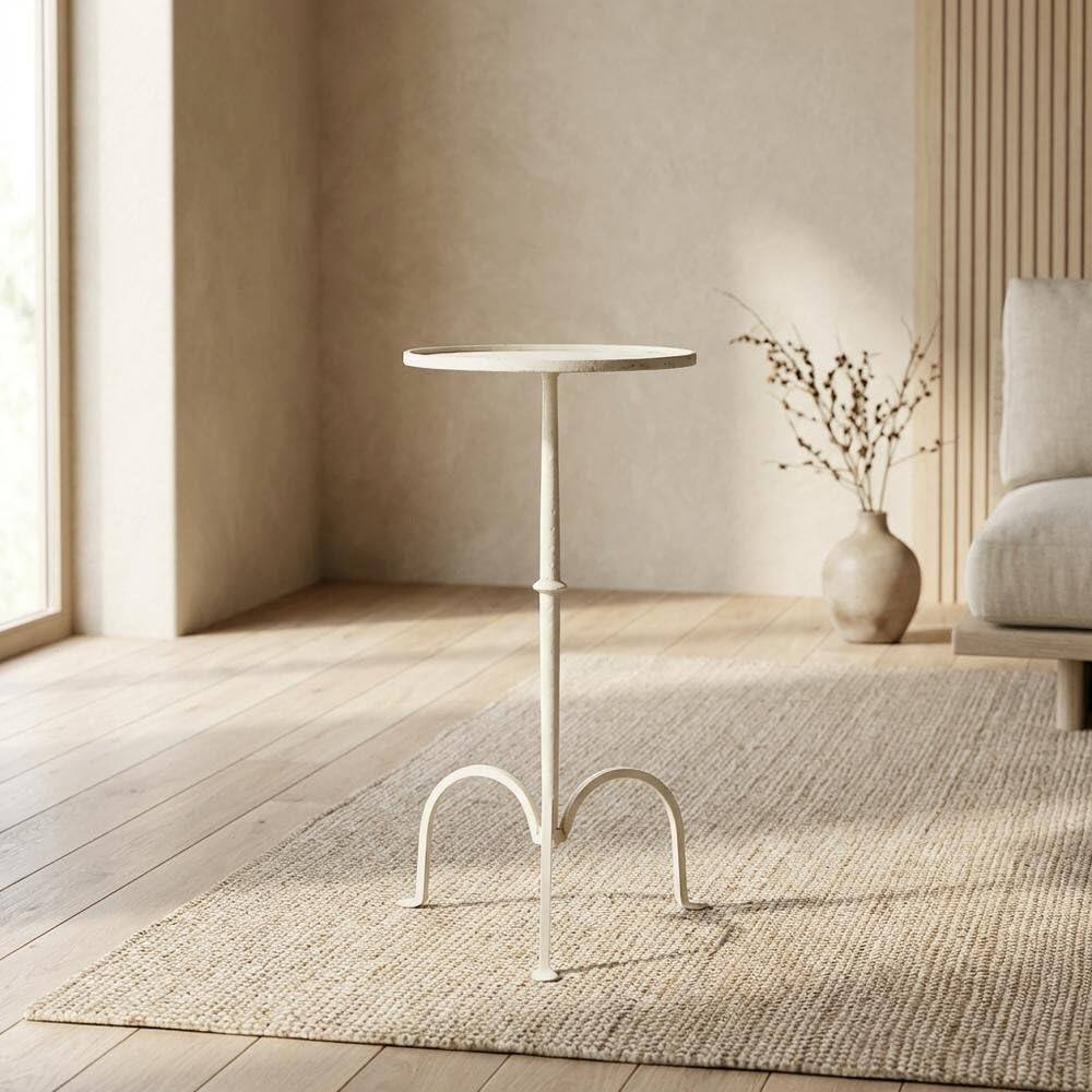 Left. Starlight Canyon Home - Round Pedestal End Table, Transitional Accent Side Table for Living Room - Gray And White.