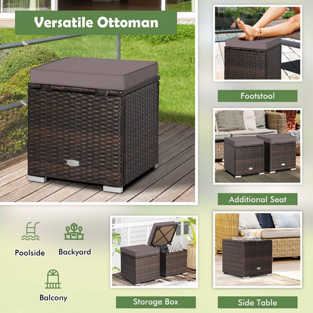 Versatile Ottoman

- Footstool
- Additional Seat
- Storage Box
- Side Table

Poolside, Backyard, Balcony
