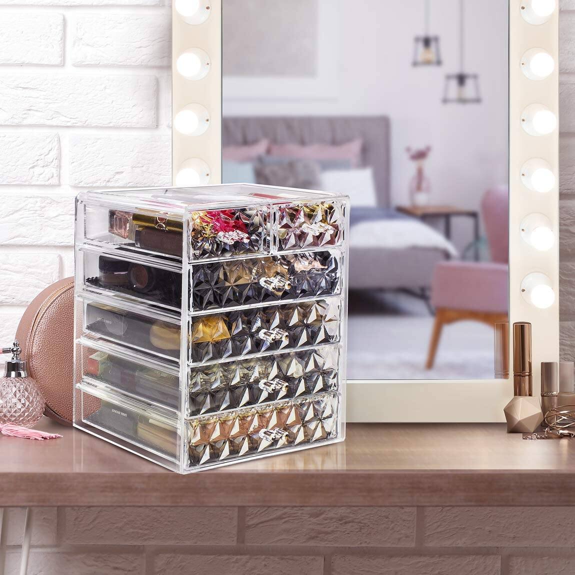 Alt View 1. Sorbus - Sorbus Acrylic Makeup Organizer Case - Big Clear Makeup Organizer & Jewelry Storage for Vanity, Bathroom - Diamond.