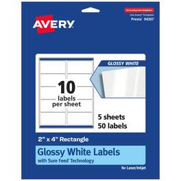 Avery - Rectangle Labels with Sure Feed, 2" x 4", 50 Glossy Labels - White