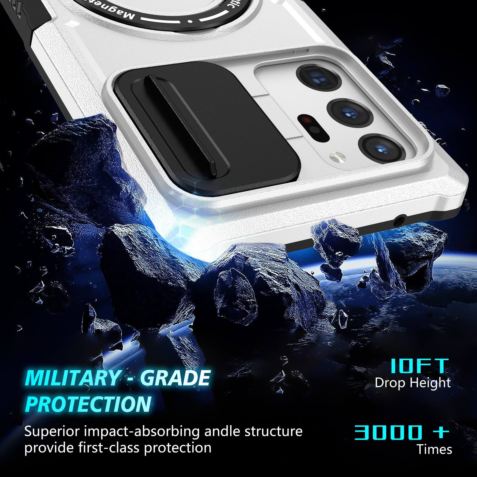MILITARY - GRADE PROTECTION  
Superior impact-absorbing andle structure provide first-class protection  
10FT Drop Height  
3000 + Times