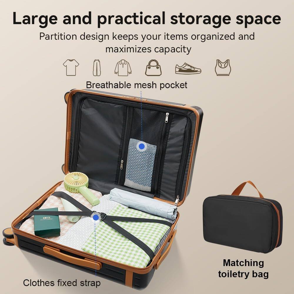 Large and practical storage space  
Partition design keeps your items organized and maximizes capacity  
Breathable mesh pocket  
Clothes fixed strap  
Matching toiletry bag