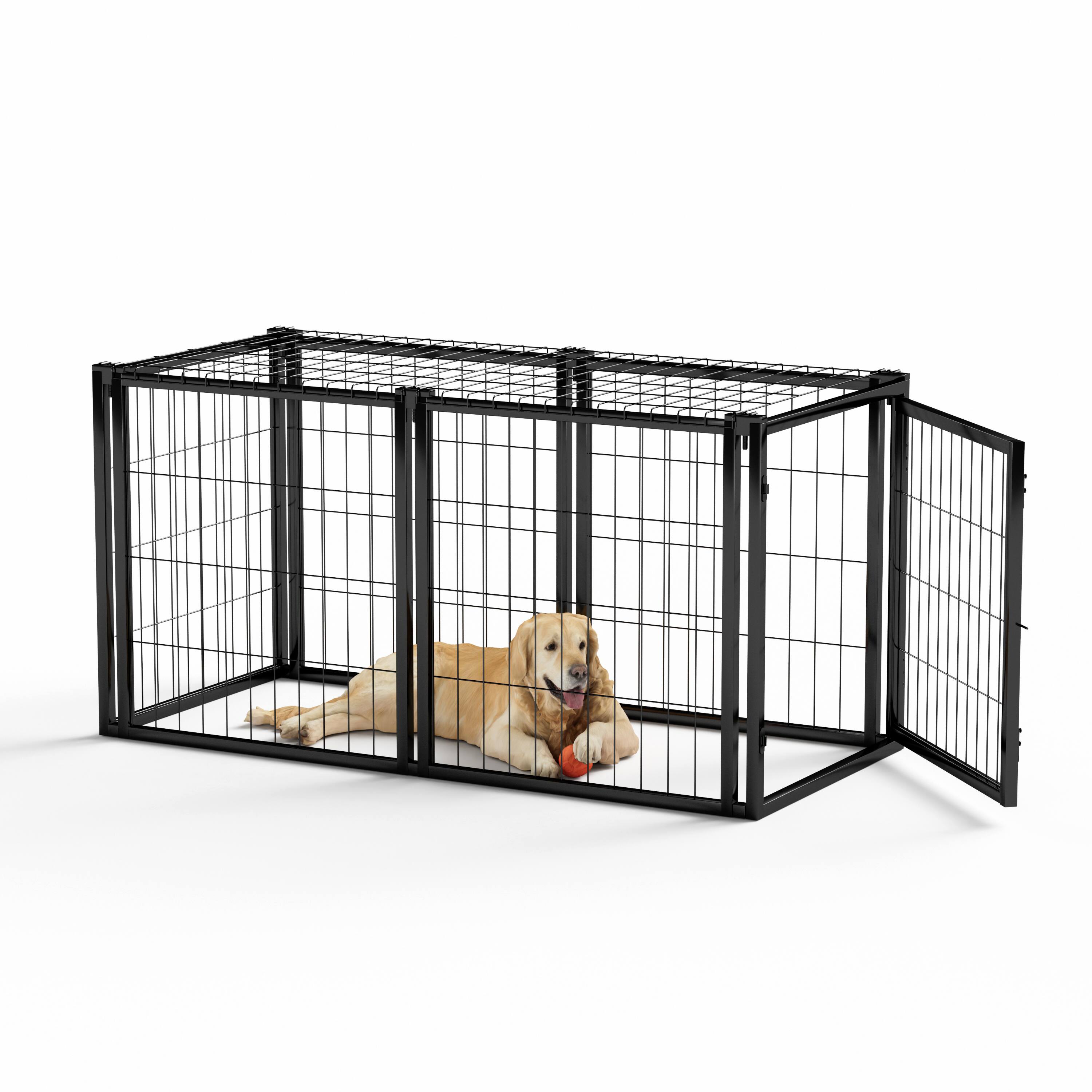 Angle. APRILSOUL - Dog Crate Kennel for Small Medium Dogs Puppy Playpen with Top Pet Cage Indoor Black - Black.
