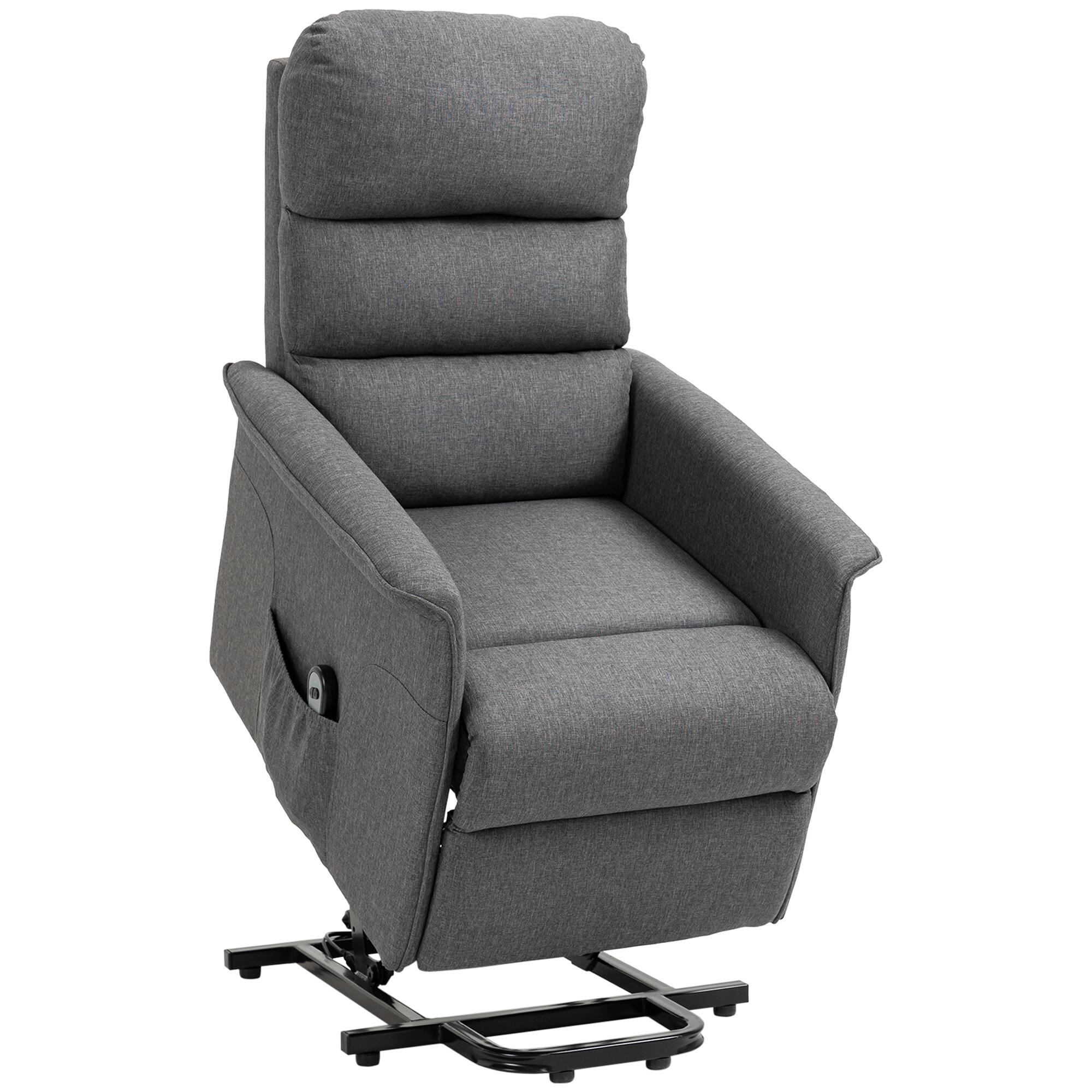 Front. Homcom - Power Lift Recliner Brown: Fabric Easy Assembly w/Remote & Side Pockets, Elderly Living Room Chair - Grey.