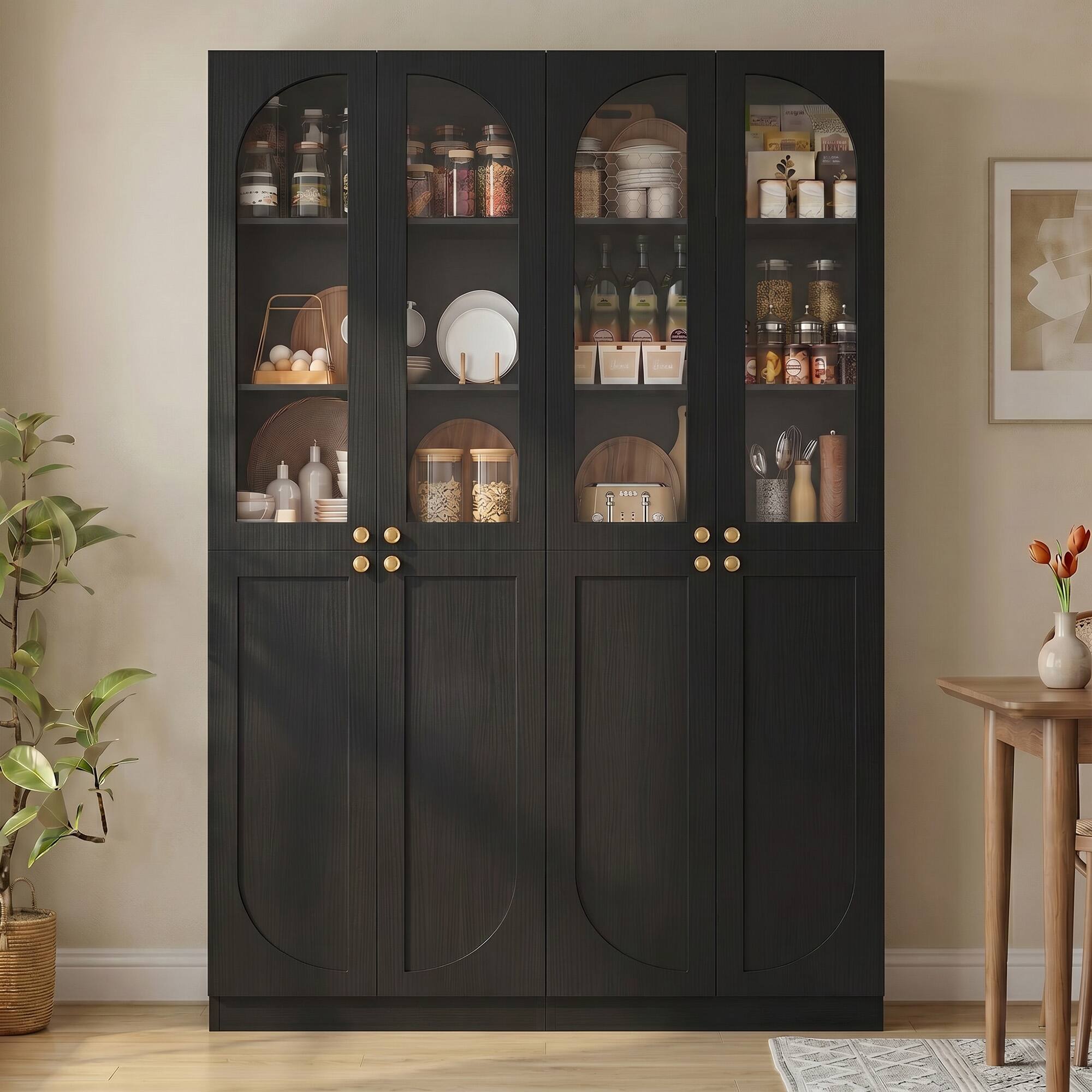 Alt View 2. Aheaplus - 47.2'' Wide 6-Tier Bathroom Storage Cabinet, Set of 2, with 8 Doors and Adjustable Shelves - Black.
