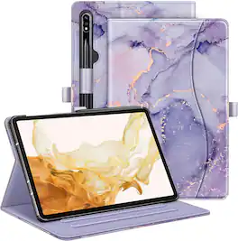 Fintie - Case for Samsung Galaxy Tab S10+/S9+/S8+/S7+/S7 FE 12.4 Inch, Multi-Angle Viewing Stand Cover with Pocket - Lilac Marble