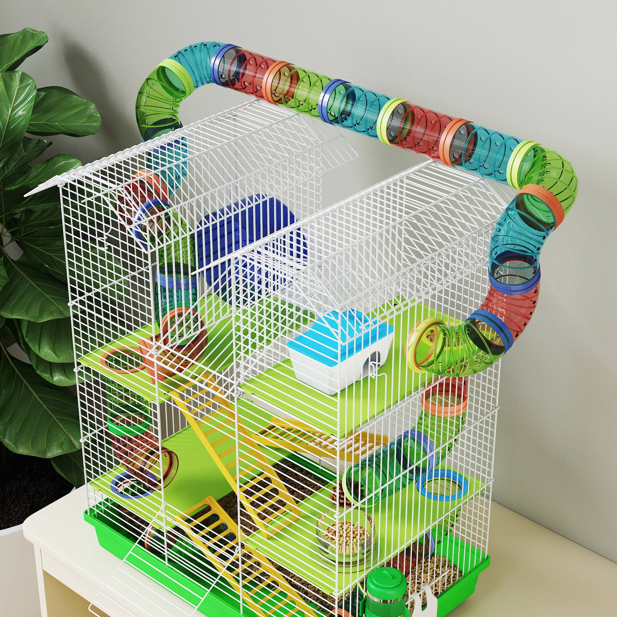Alt View 4. Pawhut - 18.5" 5 Tier Hamster Cage w/Tubes, Tunnels, Small Animal Cage, Rat Gerbil Cage w/Water Bottle, Food Dish, Exercise Wheel.
