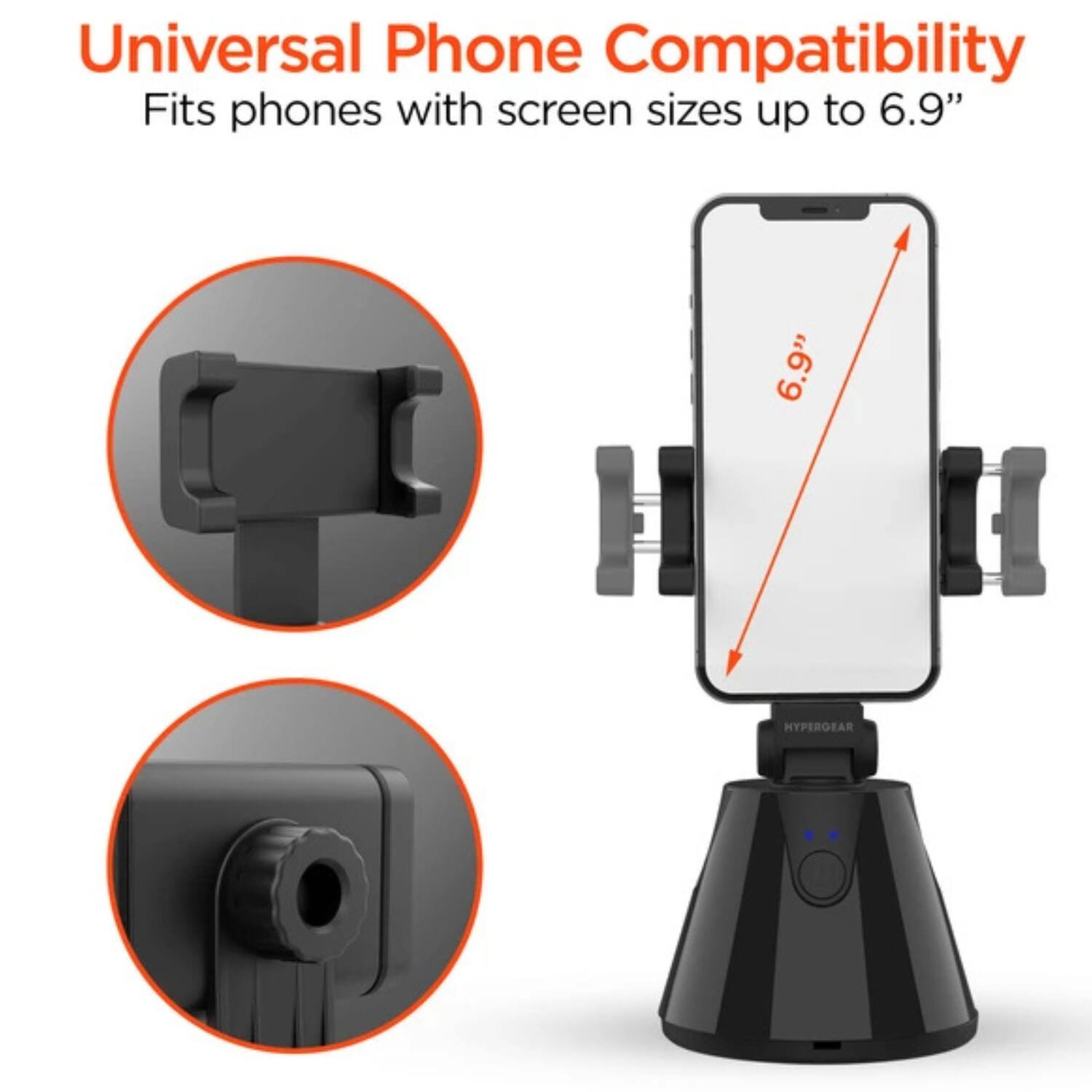 Left. Stock Preferred - 360° Auto-Tracking Phone Mount - Black.