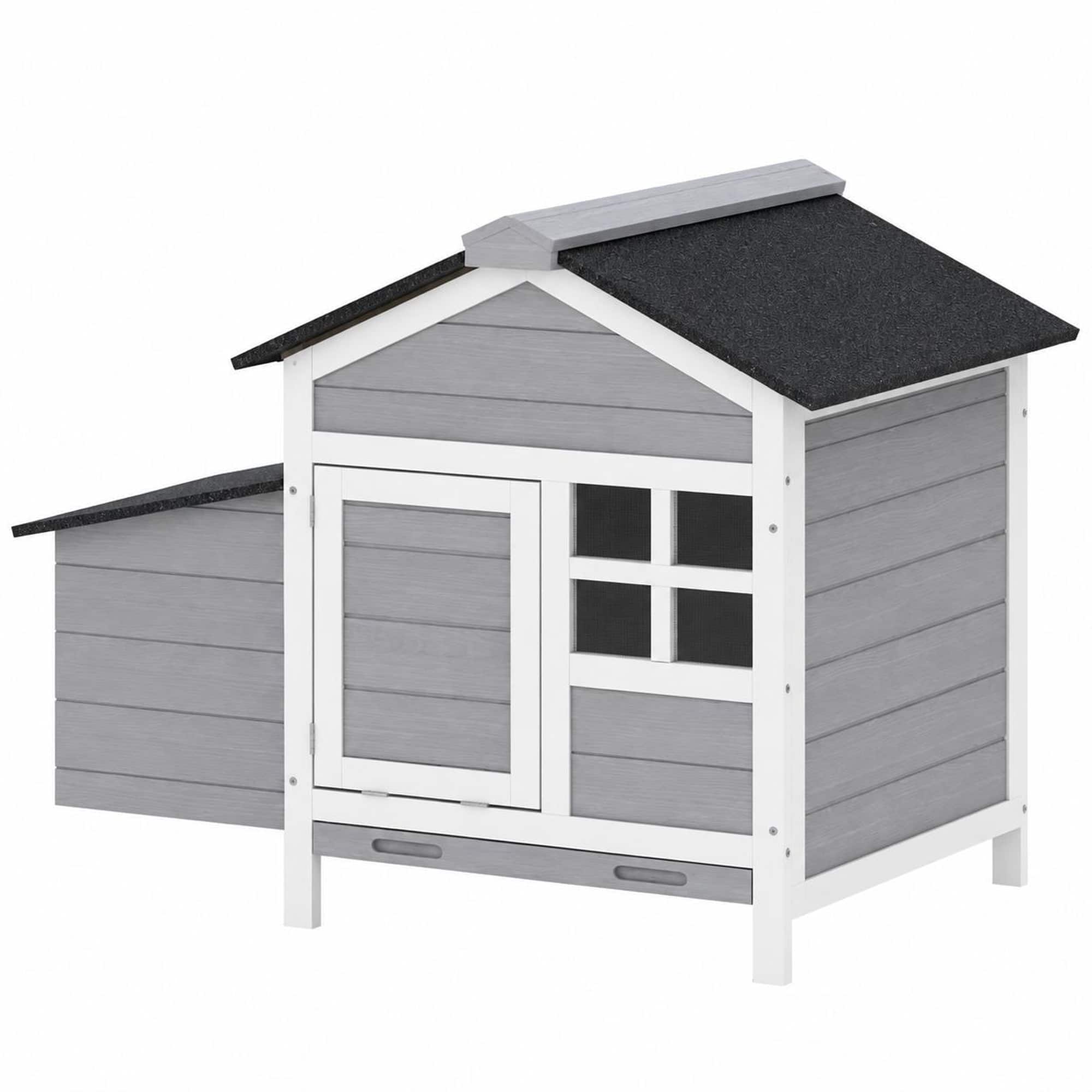 RYHNUYNE - Wooden Chicken Coop, 36.2 in x 25.2 in x 27.2 in, Fir Wood, Asphalt Roof, Gray, Small Animal House