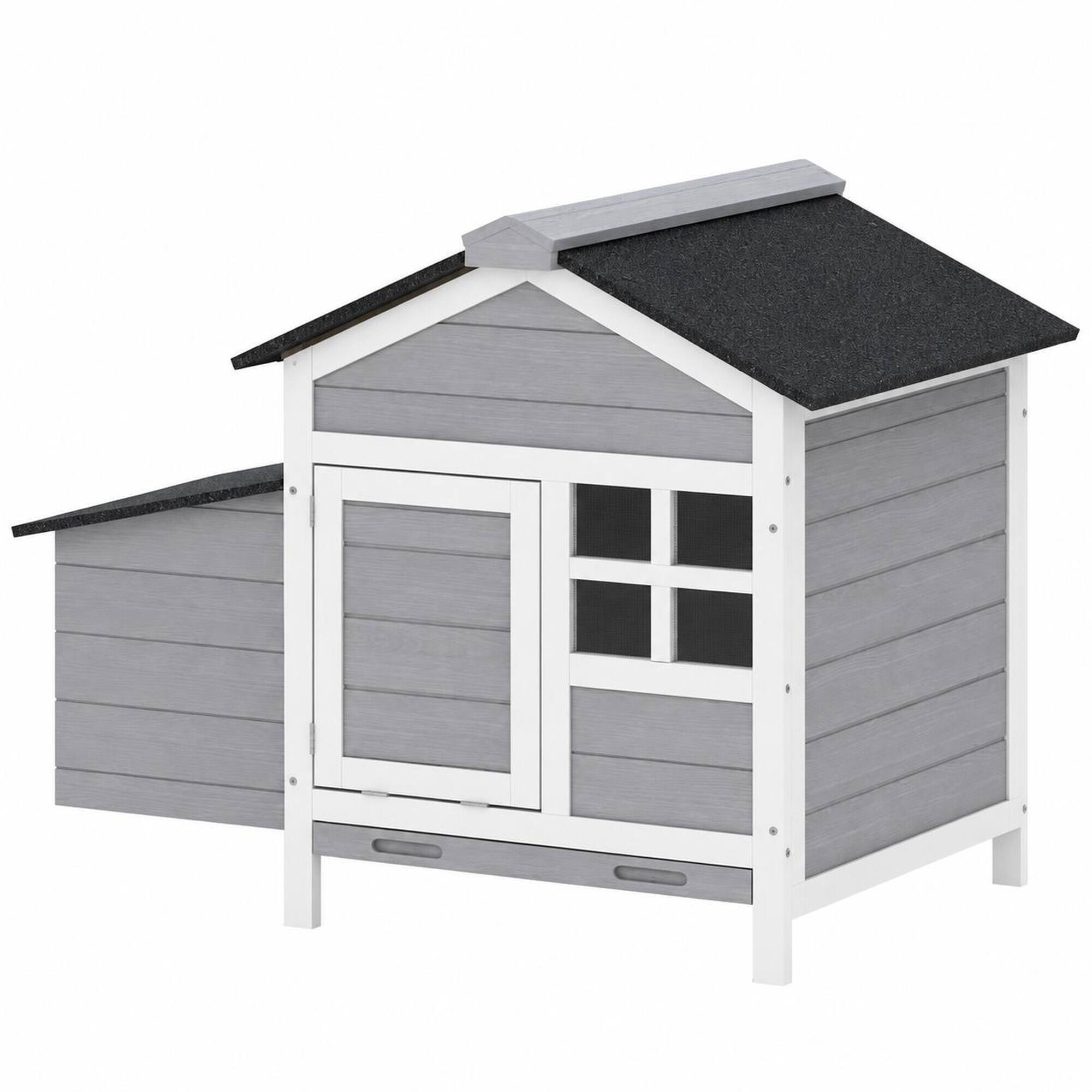 Front. RYHNUYNE - Wooden Chicken Coop, 36.2 in x 25.2 in x 27.2 in, Fir Wood, Asphalt Roof, Gray, Small Animal House.