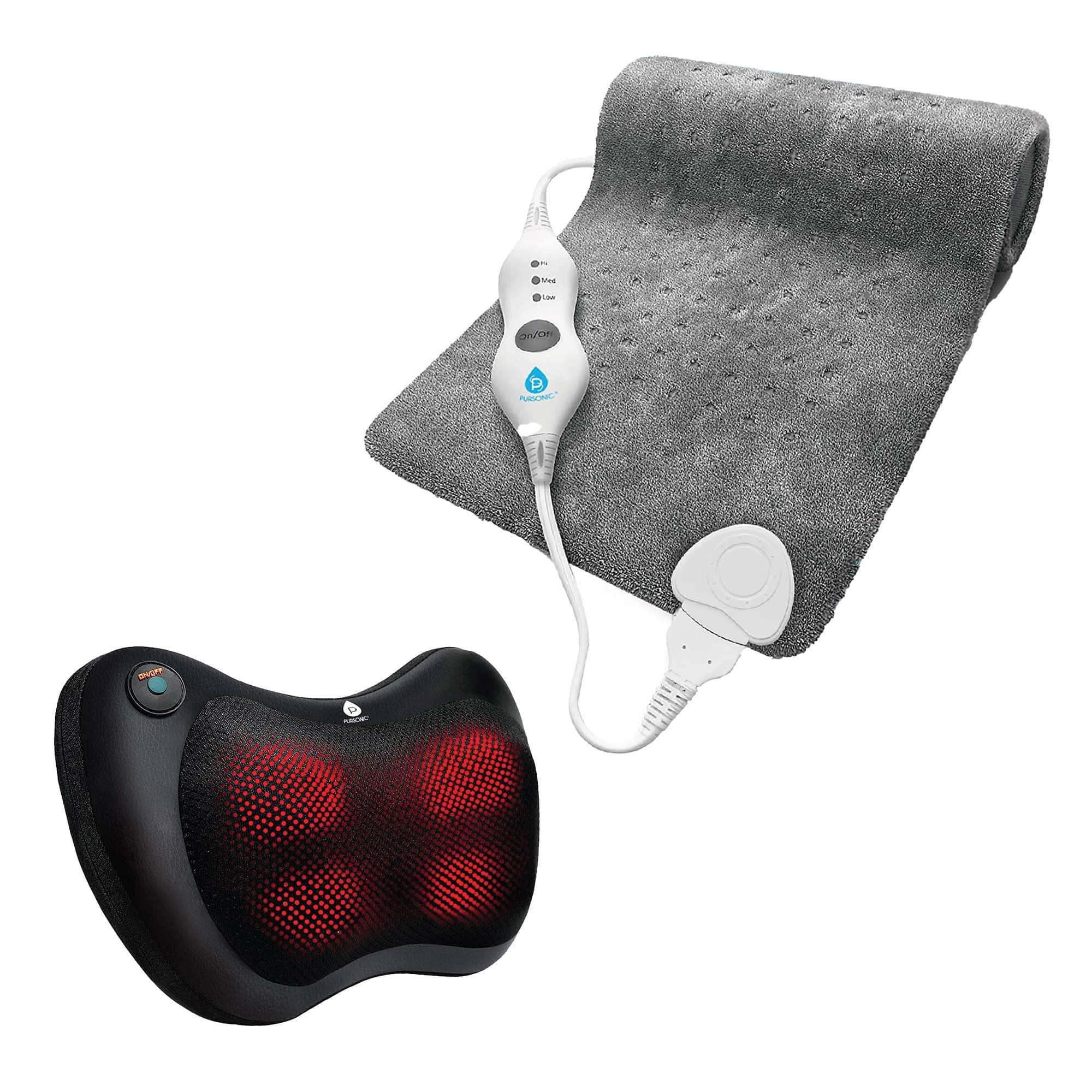 Pursonic - Shiatsu Massager & Heating Pad Therapy Set - Gray