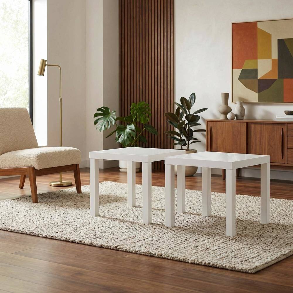 Angle. FurniFact - Side Table, Quality Build, Durable Engineered Wood Frame - White.