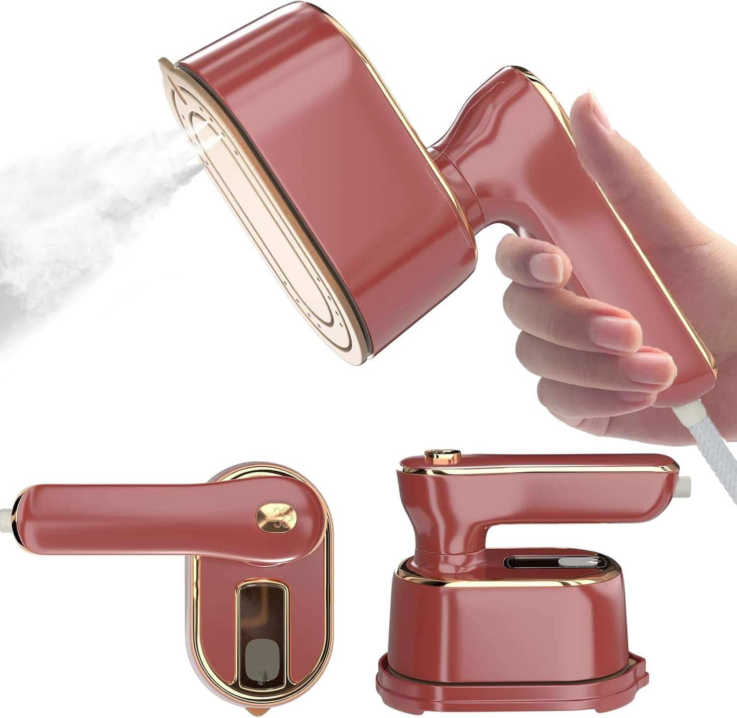 FINEAK - Travel Steamer Iron Winered Portable Small Size Home College Dorm Essential - Red