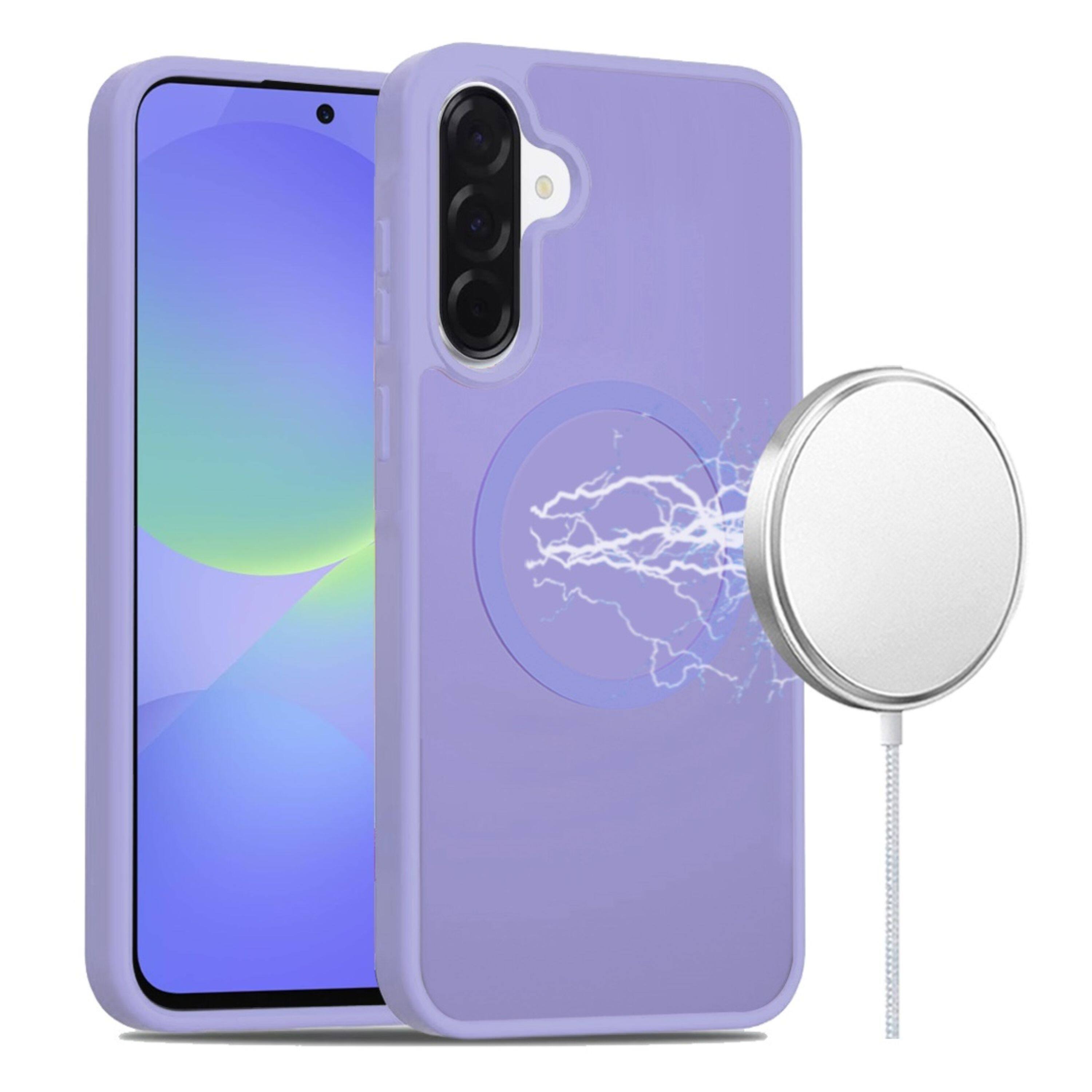 Angle. Kitcheniva - Soft Touch Frosted Back Magnetic Circle Phone Case With Tempered Glass For Samsung Galaxy A37 5G Light Purple - Light Purple.