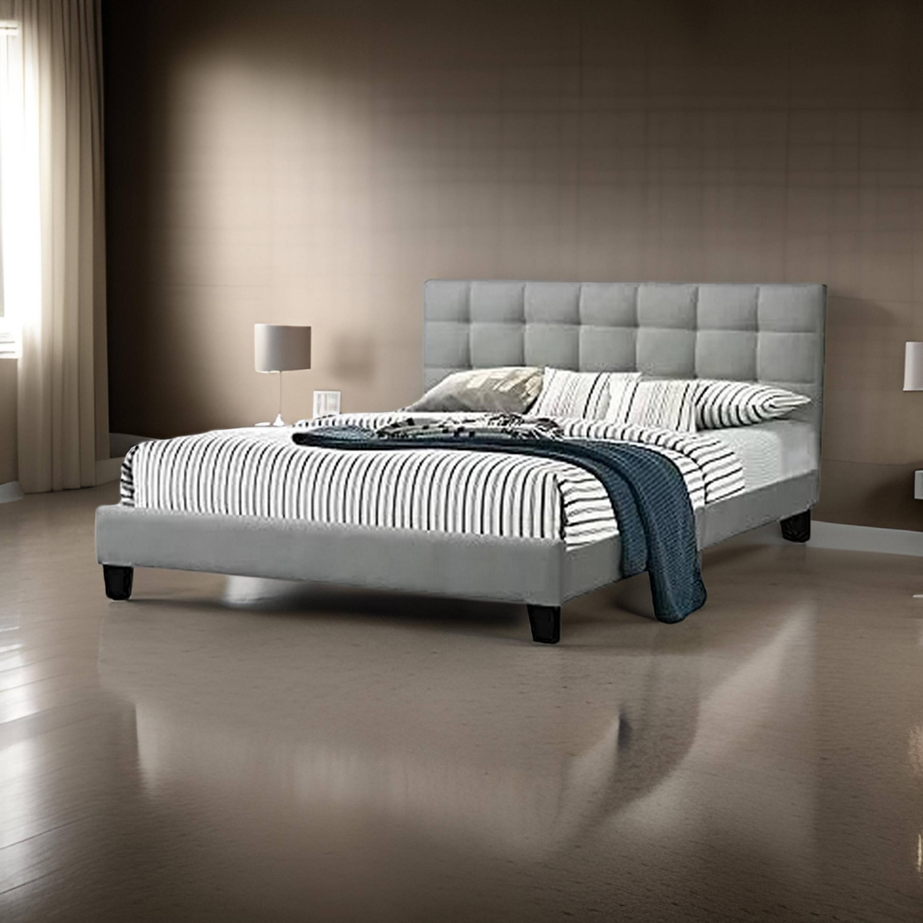 Alt View 5. Manhattan Lane - Dex Modern Platform Full Size Bed, Plush Tufted Upholstery - Light Gray.