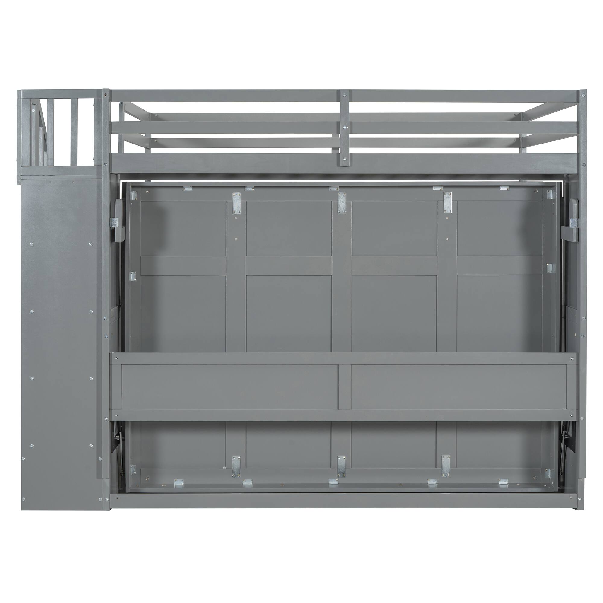 Alt View 4. Tiramisubest - Full Over Full Murphy Bed with Hydraulic Lift, Desk & Storage, Gray - Gray.