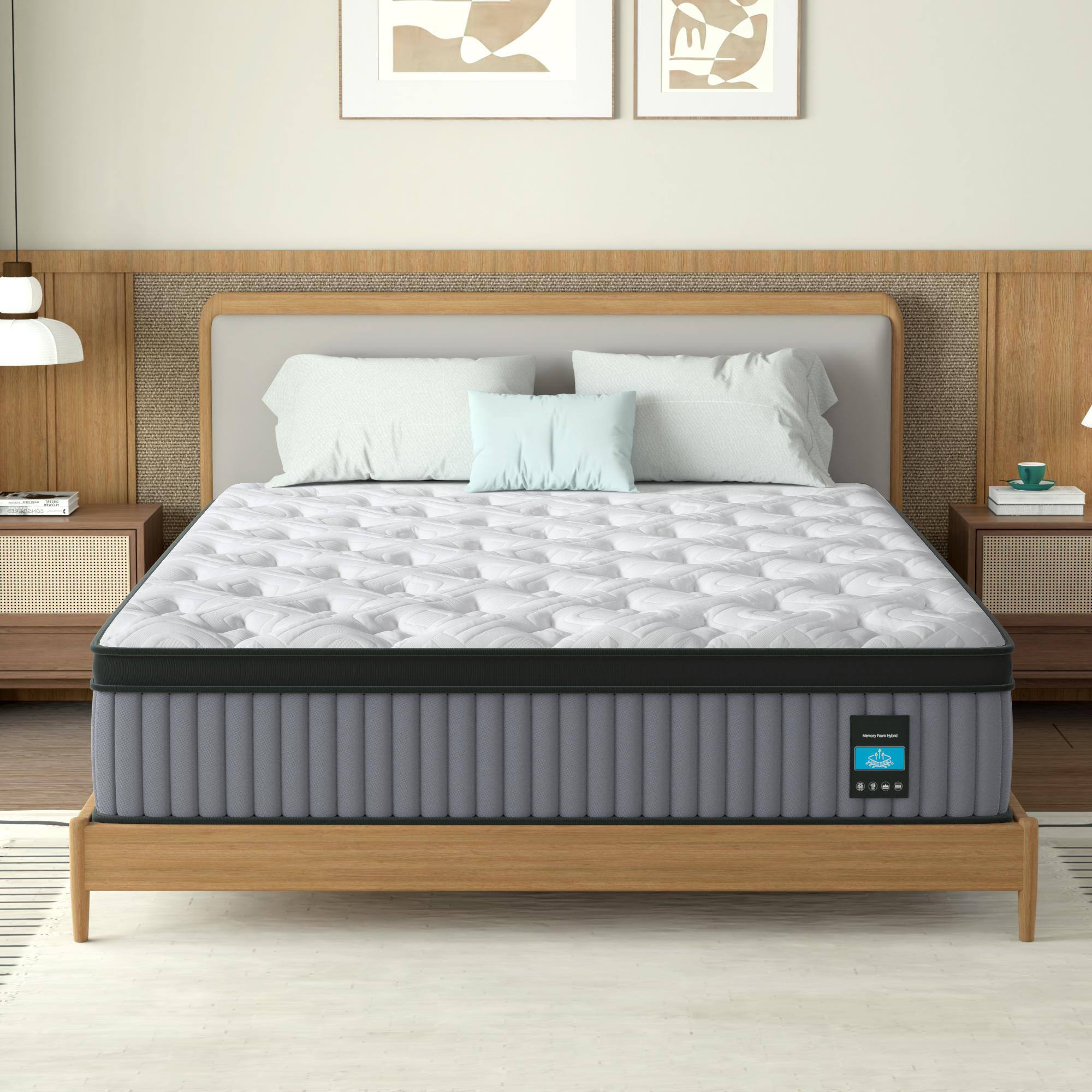 Alt View 4. Chery Life - 14 in. King Size Mattress Memory Foam with Pocket Springs for  Pressure Relief - Grey White.