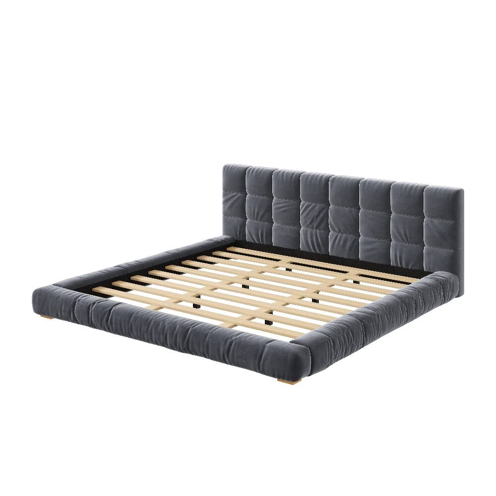 Alt View 7. Loheer - Loheer King Size Upholstered Velvet Platform Bed Frame Gray Low Profile - Gray.