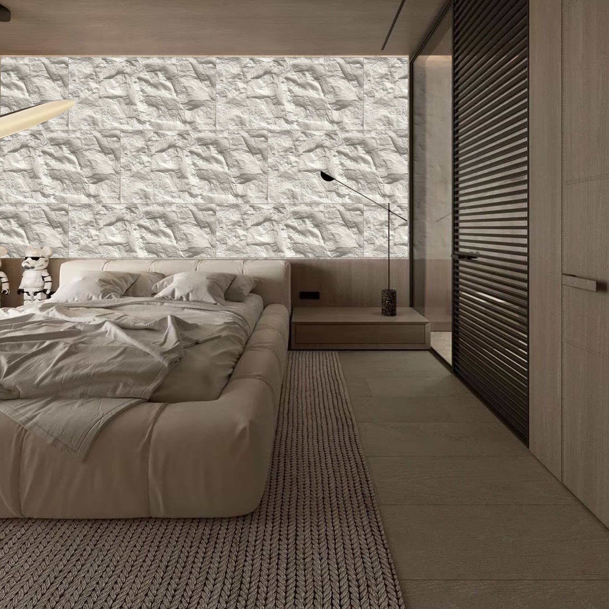 Alt View 4. Boyel Living - 6-Pack 23.62-in x 47.24-in White Marble 3D Faux Stone Polyurethane Wall Panel - White Marble.