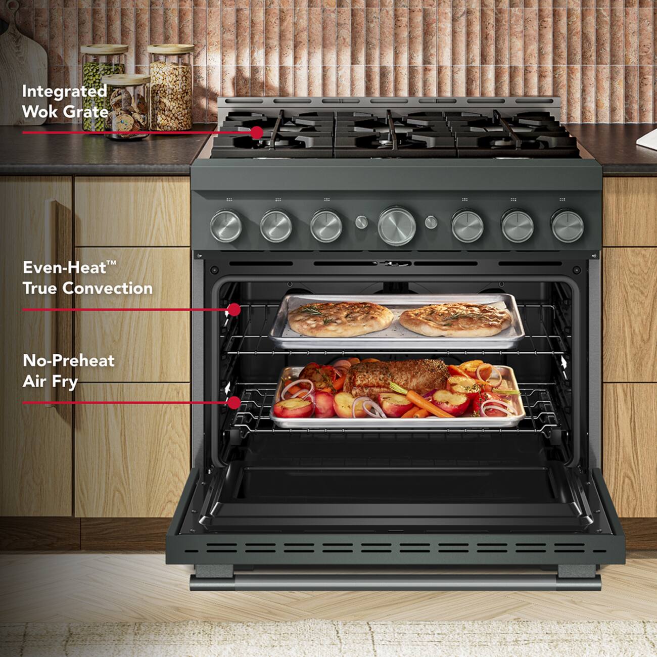 Integrated Wok Grate  
Even-Heat™ True Convection  
No-Preheat Air Fry
