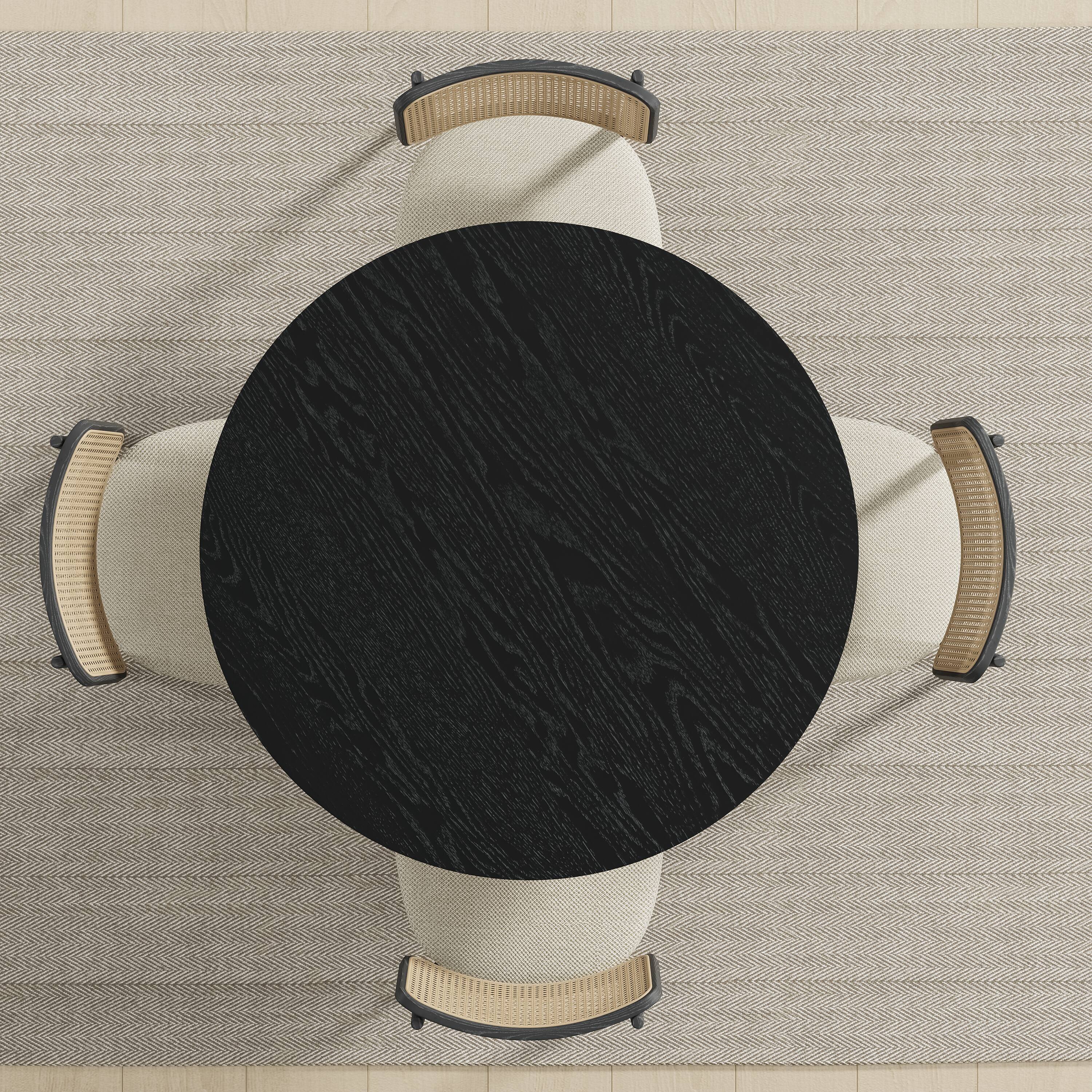 Back. Lirago - 42in. Tapered Leg Round Black Dining Table Solid Wood Timeless Style,Seats 6 People - Black.