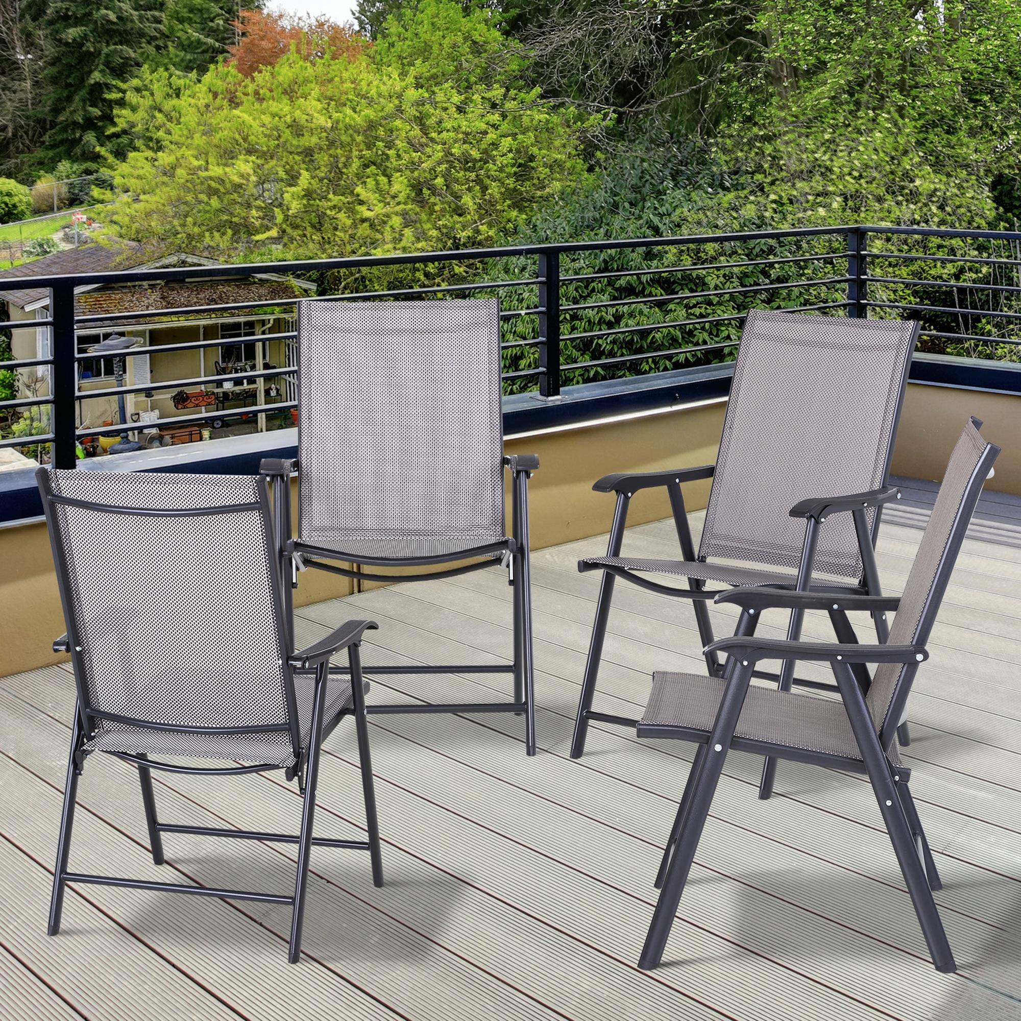Alt View 1. Outsunny - of 4 Outdoor Folding Chairs, Stackable Patio Dining Chairs with Armrests - Dark Grey.