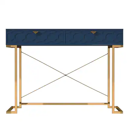 Front. Boyel Living - 42 in. Rectangular Blue Solid Wood Writing Desk with Metal Stand - Blue.