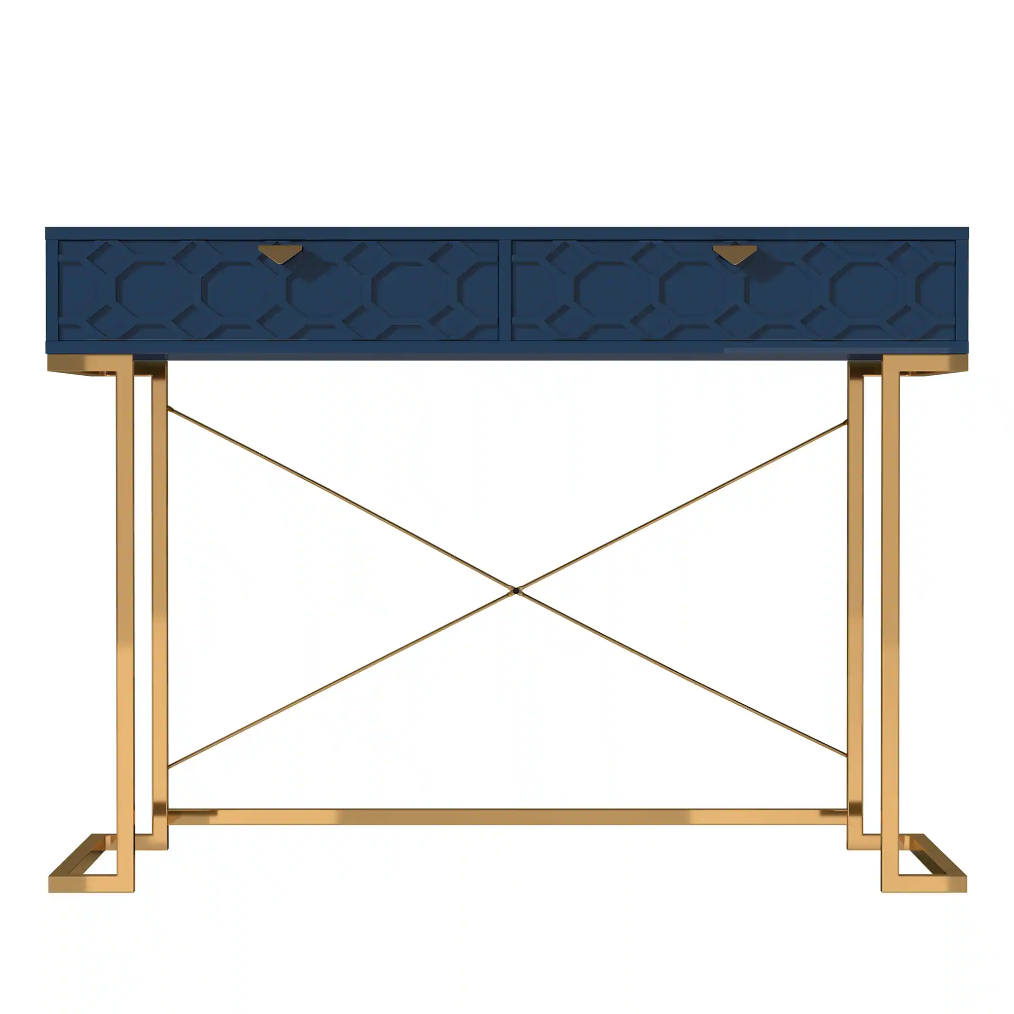 Front. Boyel Living - 42 in. Rectangular Blue Solid Wood Writing Desk with Metal Stand - Blue.