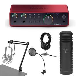 Focusrite - Scarlett 2i2 4th Gen USB Audio Interface with Software, Bundle Hyper-Cardioid Dynamic Mic, Broadcast Arm w