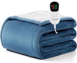 blue - Paaaawaters Homemate Heated Blanket Electric Throw -Heating Blanket Throw 1/2/4/6/8 Hours Auto-Off 10 Heat Level - color:08-LightBlue+size:50Inchx60Inch
