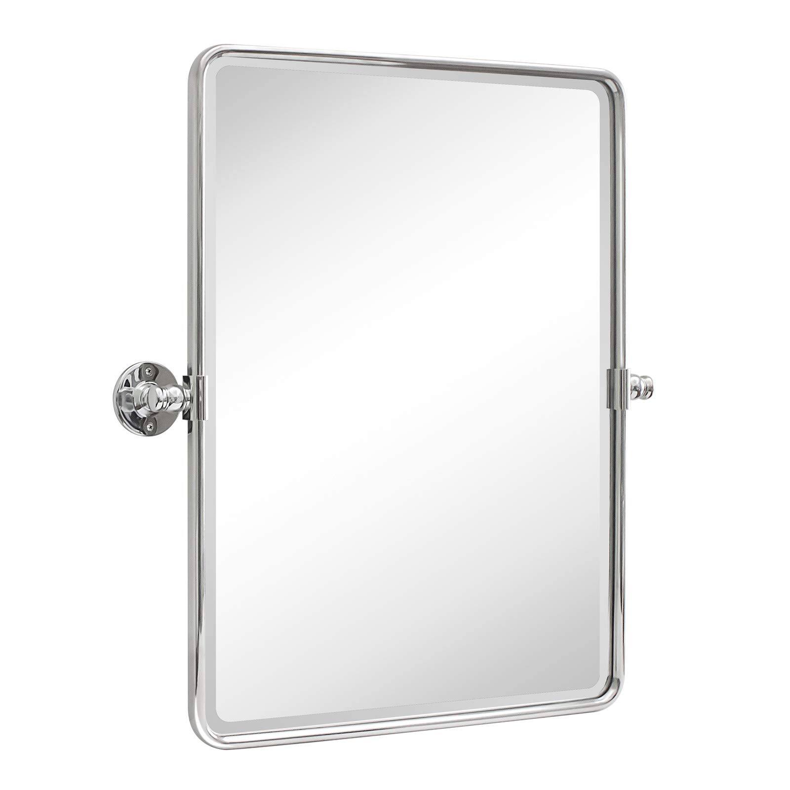 Comfort Essence - Pivot Mirror For Bathroom Matt Tilt Beveled Rectangle Pivoting Metal Framed Vanity Mirrors Wall Vertical - Chrome-30"L x 20"W