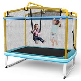 Gymax - 3-in-1 6FT Rectangle Kids Trampoline w/ Swing Horizontal Bar & Safety Net Outdoor Yellow - Blue,Yellow
