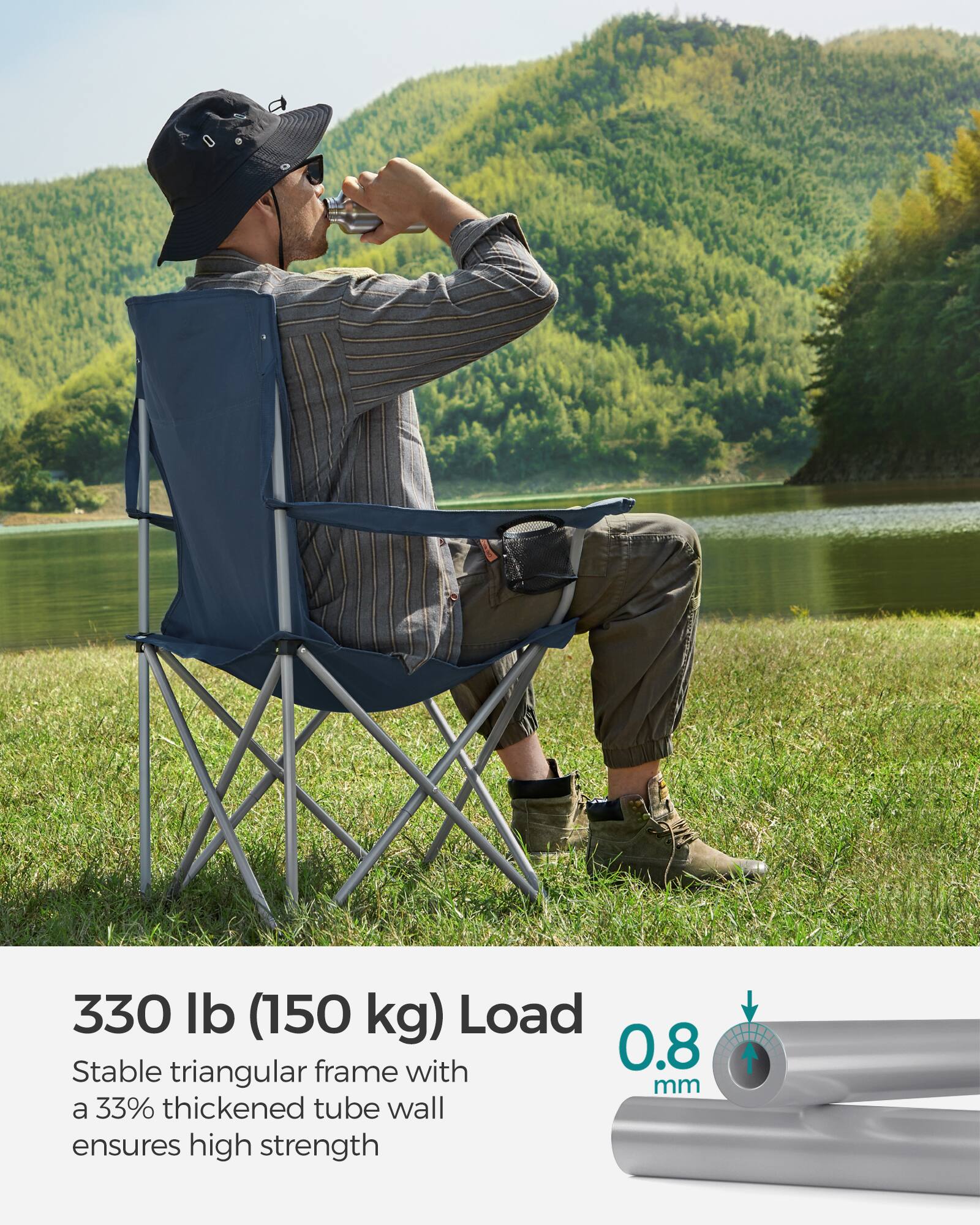 330 lb (150 kg) Load

Stable triangular frame with a 33% thickened tube wall ensures high strength

0.8 mm